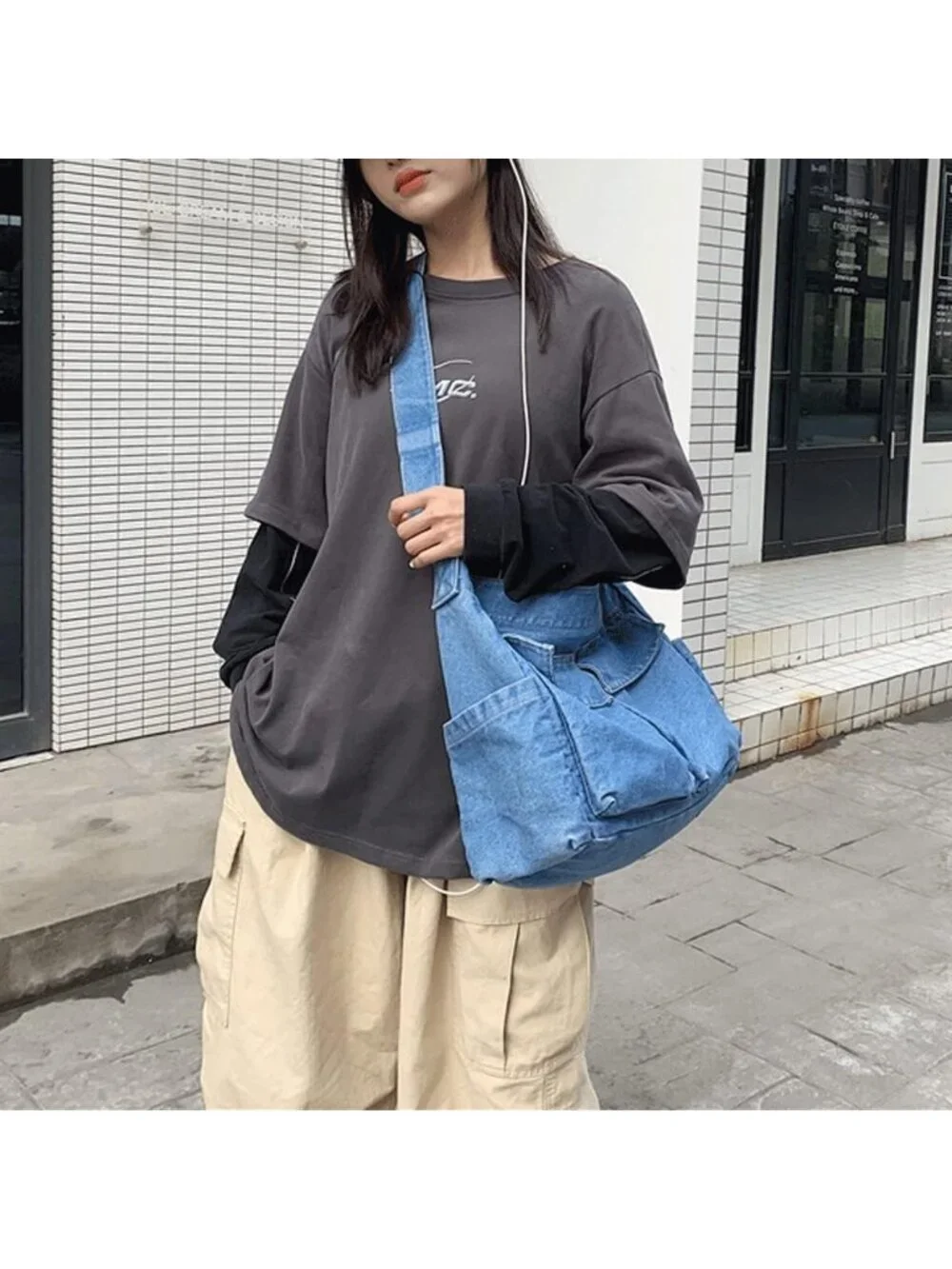 Casual Denim Canvas Messenger Tote Bag for Women & Men - Retro Aesthetic